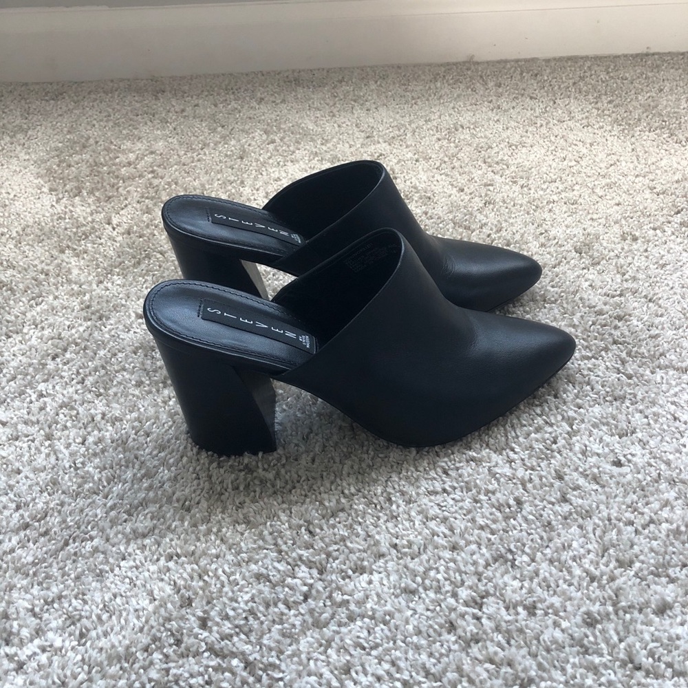 Black Leather Steve Madden 3” Heel Mule
